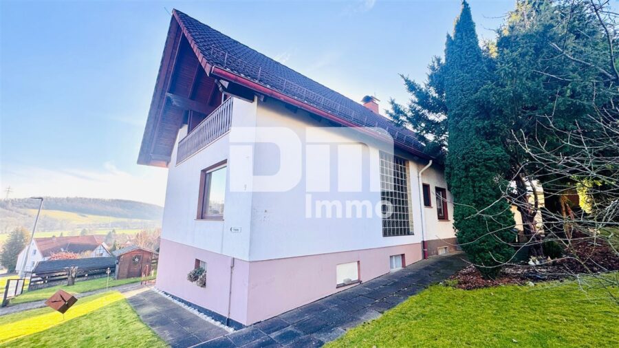 Ein-bis Zweifamilienhaus mit Anbauten auf 1.250 m² Traumgrundstück mit Panoramablick - Seitenansicht Haupteingang